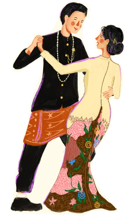 Elisa and Song Fei dancing in traditional dress